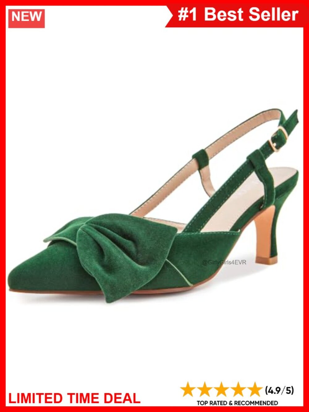 Faux Suede Bow Slingback Kitten Heels Pointed Toe Dress Pumps
